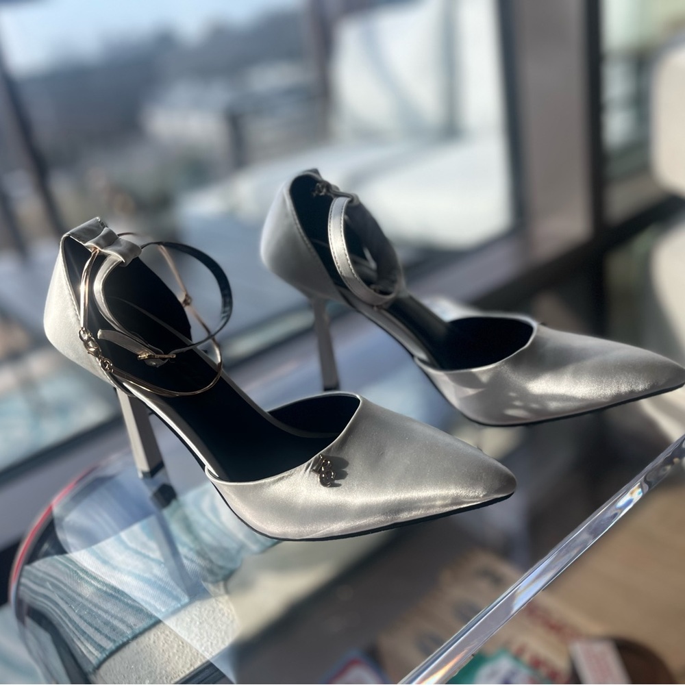Rag & Co white satin heels